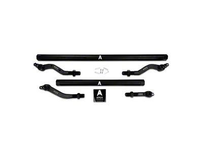 Apex Chassis 2.5-Ton Tie Rod and Drag Link Assembly without Flip Kit for Dana 30 and 0 to 4.50-Inch Lift; Black Aluminum (20-25 Jeep Gladiator JT, Excluding Launch Edition, Mojave & Rubicon)