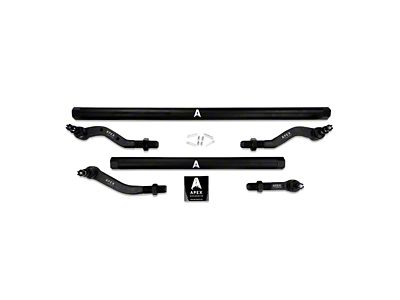 Apex Chassis 2.5-Ton Tie Rod and Drag Link Assembly with Flip Kit for Dana 30 and 4.50+ Inch Lift; Black Aluminum (18-25 Jeep Wrangler JL, Excluding Rubicon)