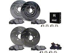 Apex One Elite Cross-Drill and Slots Brake Rotor and Friction Point Pad Kit; Front and Rear (14-23 Jeep Cherokee KL w/ Dual Piston Front Calipers)