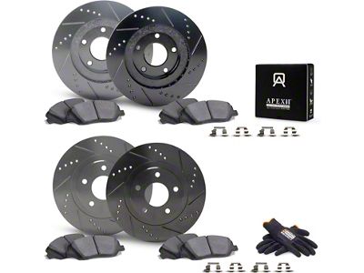 Apex One Elite Cross-Drill and Slots 6-Lug Brake Rotor and Friction Point Pad Kit; Front and Rear (08-15 Titan)