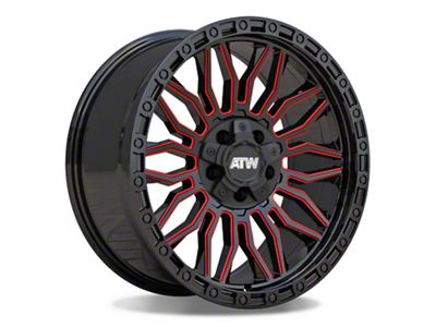 ATW Off-Road Wheels Nile Gloss Black with Red Milled Spokes Wheel; 17x9; -12mm Offset (18-25 Jeep Wrangler JL)