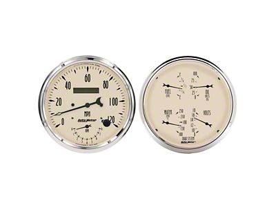 Auto Meter Antique Beige Series 5-Inch Quad and Tachometer/Speedometer Gauge Kit (Universal; Some Adaptation May Be Required)