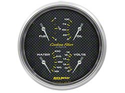 Auto Meter Carbon Fiber Series 5-Inch Quad Gauge; 0 ohm Empty to 90 ohm Full (Universal; Some Adaptation May Be Required)