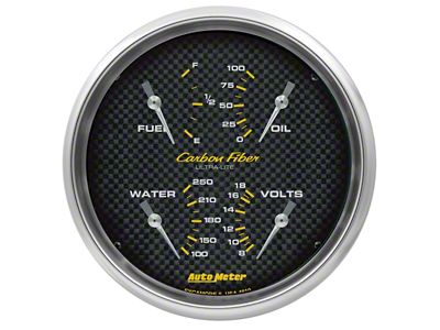 Auto Meter Carbon Fiber Series 5-Inch Quad Gauge; 240 ohm Empty to 33 ohm Full (Universal; Some Adaptation May Be Required)