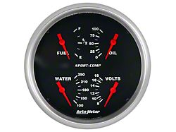 Auto Meter Sport-Comp Series 5-Inch Quad Gauge; 240 ohm Empty to 33 ohm Full (Universal; Some Adaptation May Be Required)