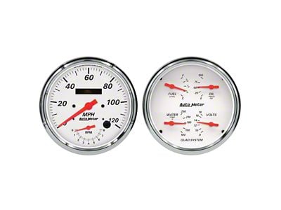 Auto Meter Arctic White Series 5-Inch Quad and Tachometer/Speedometer Gauge Kit (Universal; Some Adaptation May Be Required)