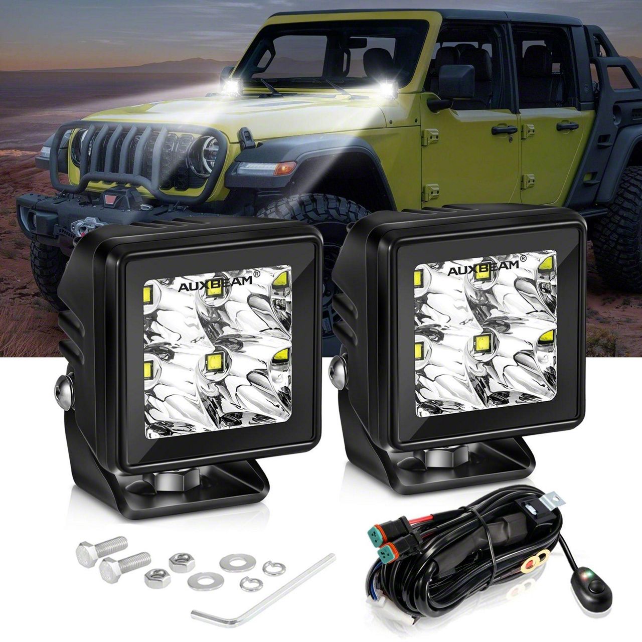 ヒルズw/d Auxbeam Tundra 2-Inch Flush Mount White LED Pod Light; Spot