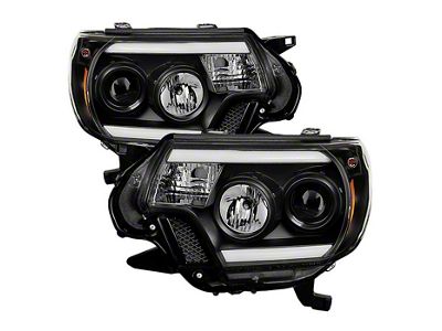 Light Bar DRL Projector Headlights; Black Housing; Clear Lens (12-15 Tacoma)