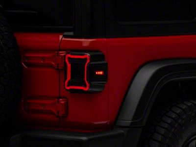 Raxiom Axial Series Plateau LED Tail Lights; Black Housing; Smoked Lens (18-25 Jeep Wrangler JL w/o Blind Spot Detection)