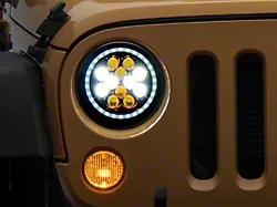 Raxiom Axial Series Spider LED Headlights with Amber DRL and Angel Eye Halo; Black Housing; Clear Lens (07-18 Jeep Wrangler JK)