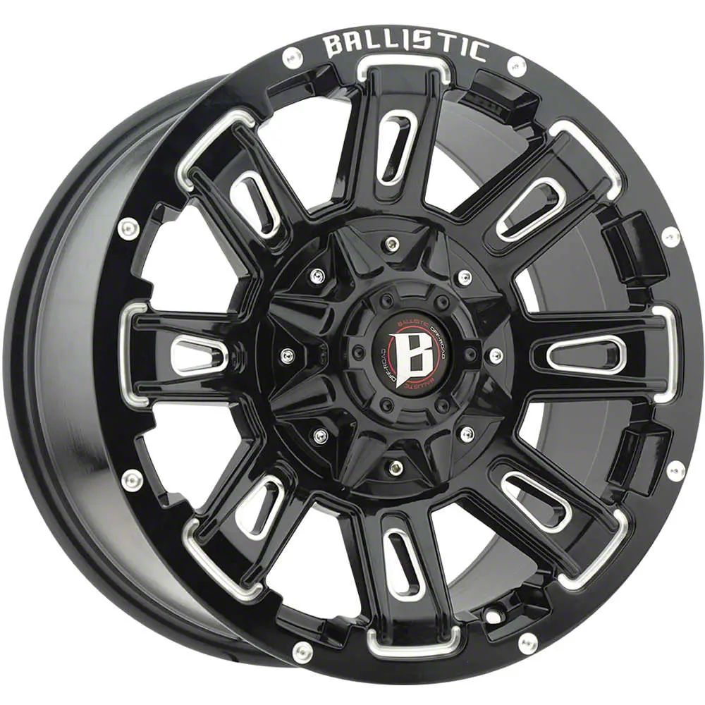Ballistic Bronco Ravage Gloss Black Milled 6-Lug Wheel; 17x9; -12mm ...