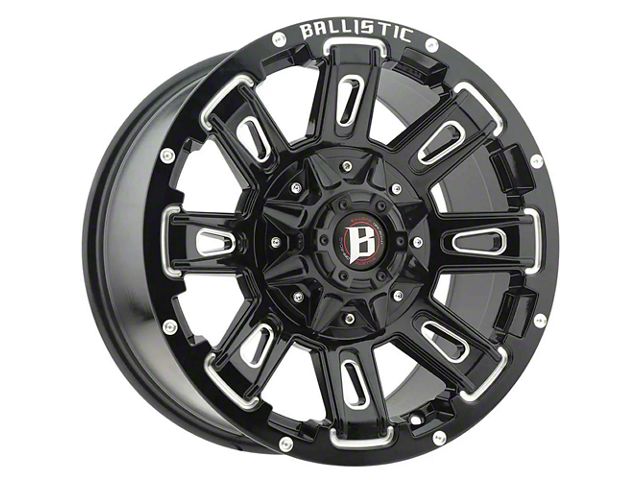 22 Ballistic Rims Ballistic Bronco Ravage Gloss Black Milled 6-Lug Wheel; 17x9; -12mm ...