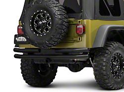 Barricade Double Tubular Rear Bumper with Receiver Hitch; Textured Black (76-06 Jeep CJ, Wrangler YJ & TJ)