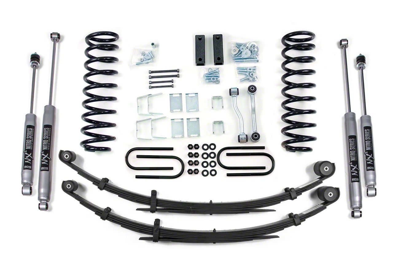 BDS Jeep Cherokee 3Inch Coil Spring Suspension Lift Kit with Rear Leaf Springs and NX2 Nitro