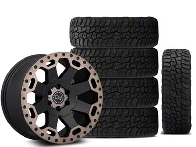 Black Rhino 17x9 Black Rhino Warlord & 34in Kenda All-Terrain KLEVER A/T2 KR628 Tire Package; Set of 5 (14-18 Silverado 1500)