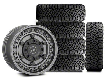 17x9 Black Rhino Armory & 34in NITTO All-Terrain Ridge Grappler A/T Tire Package; Set of 5 (18-25 Jeep Wrangler JL)