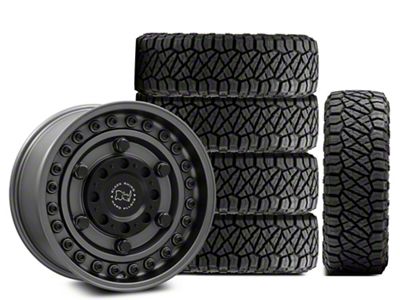 18x9.5 Black Rhino Armory & 35in NITTO All-Terrain Ridge Grappler A/T Tire Package; Set of 5 (18-25 Jeep Wrangler JL)