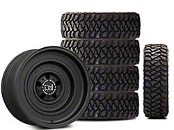 Black Rhino 17x9.5 Black Rhino Solid & 35in Mickey Thompson Mud-Terrain Baja Legend MTZ Tire Package; Set of 5 (07-18 Jeep Wrangler JK)