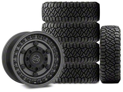 17x9 Black Rhino Armory Wheel & 34in NITTO All-Terrain Ridge Grappler A/T Tire Package; Set of 5 (18-25 Jeep Wrangler JL)