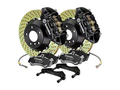 Brembo GT Series 4-Piston Rear Big Brake Kit with 15-Inch 2-Piece Cross Drilled Rotors; Black Calipers (20-25 Jeep Gladiator JT)