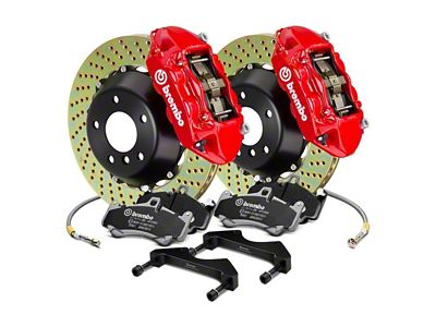 Brembo GT Series 4-Piston Rear Big Brake Kit with 15-Inch 2-Piece Cross Drilled Rotors; Red Calipers (20-25 Jeep Gladiator JT)