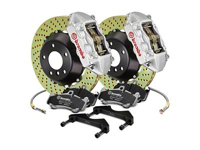 Brembo GT Series 4-Piston Rear Big Brake Kit with 15-Inch 2-Piece Cross Drilled Rotors; Silver Calipers (20-25 Jeep Gladiator JT)