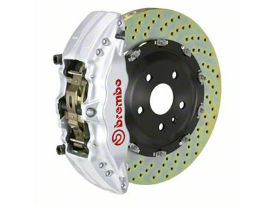 Brembo GT Series 6-Piston Front Big Brake Kit with 15-Inch 2-Piece Cross Drilled Rotors; Silver Calipers (20-25 Jeep Gladiator JT)
