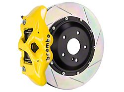 Brembo GT Series 4-Piston Rear Big Brake Kit with 15-Inch 2-Piece Type 1 Slotted Rotors; Fluorescent Yellow Calipers (18-21 Jeep Grand Cherokee WK2 Trackhawk)