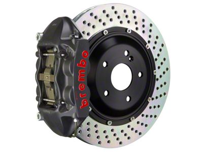 Brembo GT-S Series 4-Piston Rear Big Brake Kit with 15-Inch 2-Piece Cross Drilled Rotors; Black Hard Anodized Calipers (07-18 Jeep Wrangler JK)