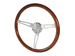 380mm Wood Grain Style 3-Spoke Steering Wheel; Wood/Plastic Composite (Universal; Some Adaptation May Be Required)