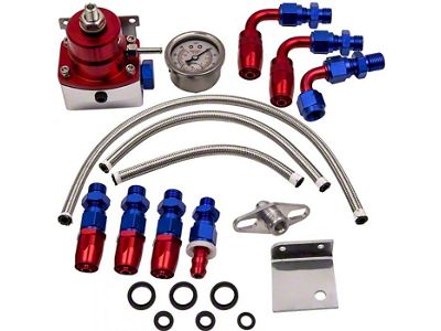 Adjustable Fuel Pressure Regulator Kit; -6AN; 0-100 PSI; Blue/Red (Universal; Some Adaptation May Be Required)