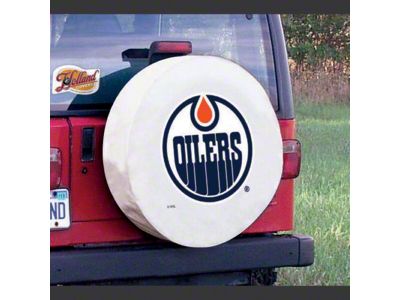 Edmonton Oilers Spare Tire Cover with Camera Port; White (21-25 Bronco)