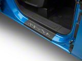 Front Door Sill Protection with Mountain Logo; Black (21-26 Bronco)