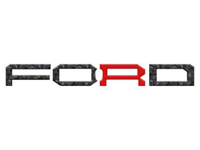 Front Grille Letter Overlays; Forged Carbon Fiber with Code Orange R (22-25 Bronco Raptor)