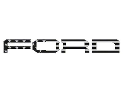 Front Grille Letter Overlays; Black and Metallic Silver American Flag (22-25 Bronco Raptor)