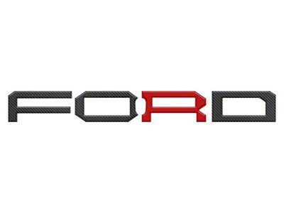 Front Grille Letter Overlays; Domed Carbon Fiber with Code Orange R (22-25 Bronco Raptor)