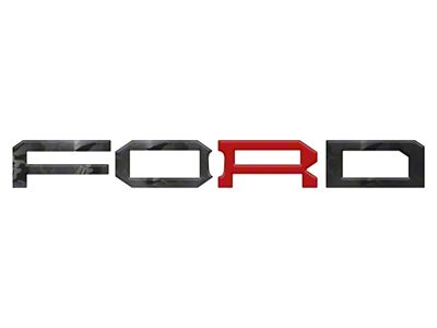 Front Grille Letter Overlays; Reflective Black Shadow with Red R (22-25 Bronco Raptor)