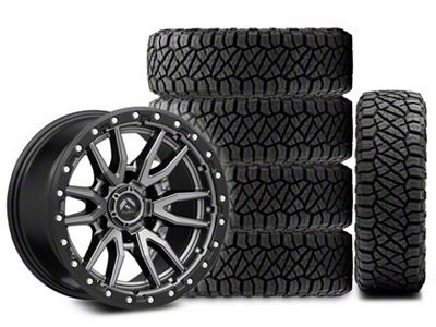 17x9 Fuel Rebel Wheel & 34in NITTO All-Terrain Ridge Grappler A/T Tire Package; Set of 5 (21-25 Bronco, Excluding Raptor)