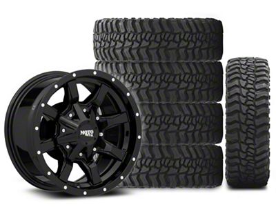 16x8 Moto Metal MO970 Wheel & 35in Mickey Thompson Mud-Terrain Baja Boss Tire Package; Set of 5 (21-25 Bronco, Excluding Raptor)