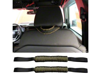 Nylon Paracord Headrest Grab Handles; Green (21-25 Bronco)