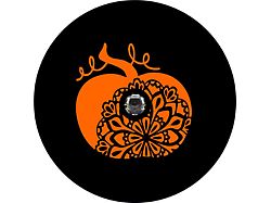Orange Pumpkin with Mandala Spare Tire Cover with Camera Cutout; Black (21-25 Bronco)