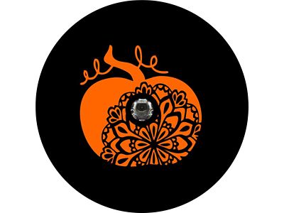 Orange Pumpkin with Mandala Spare Tire Cover with Camera Cutout; Black (21-25 Bronco)