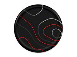 Rear Center Console Accent Trim; Reflective Black Topo with Red (21-26 Bronco 4-Door w/ 110-Volt Outlet)