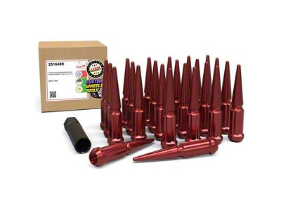 Red Spike Lug Nut Kit; 14mm x 1.5; Set of 24 (22-25 Bronco Raptor)