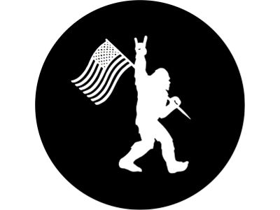 Rock-On Bigfoot with American Flag Spare Tire Cover with Camera Cutout; Black (21-25 Bronco)