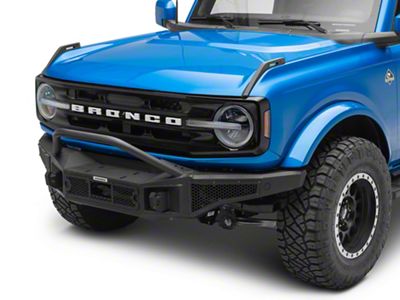 Go Rhino Rockline Winch-Ready Full Width Front Bumper with Over Rider; Textured Black (21-25 Bronco, Excluding Raptor)