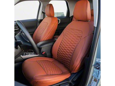 Premium Artificial Leather Front and Rear Seat Covers; All Brown with Brown Double Hex Stitch Accent Insert (21-25 Bronco Sport w/ Cloth Seats)