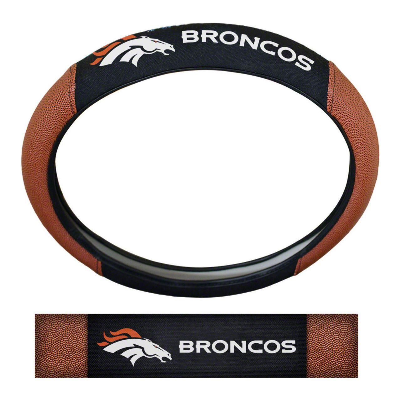 Bronco Sport Grip Steering Wheel Cover with Denver Broncos Logo; Tan