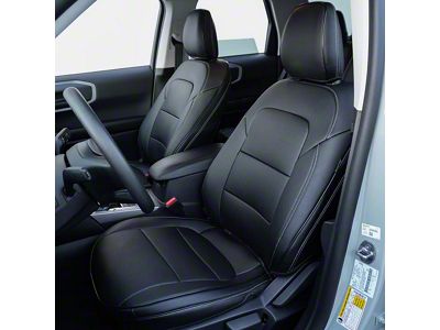 Premium Artificial Leather Front and Rear Seat Covers; All Black with White Stitching (21-25 Bronco Sport w/ Cloth Seats)