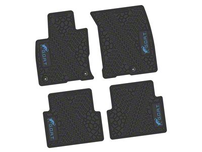 Factory Floorpan Fit Tire Tread/Scorched Earth Scene Front and Rear Floor Mats with Light Blue GOAT Insert; Black (21-25 Bronco Sport)
